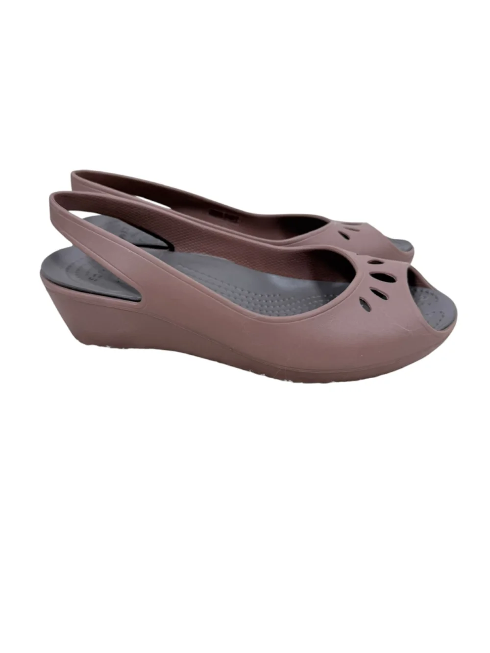 Crocs Mabyn Mini Wedge Womens Sandals Brown Peep Toe Beach Cruise Travel Size 8